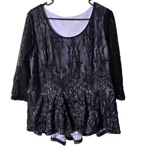 Lane Bryant Blouse 14/16 Lace Black Purple Whimsigoth Witchy Y2K Stretch Gothic